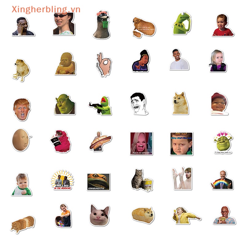 Bộ 50 Miếng Dán Chống Thấm Nước Hình Biểu Cảm Vui Nhộn Trang Trí laptop Ván Trượt