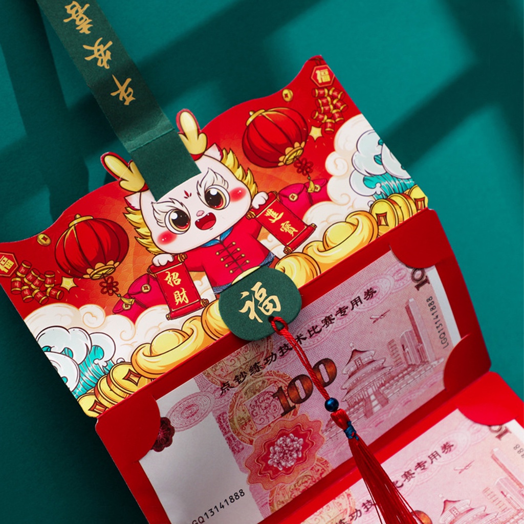 Bao Lì Xì Năm Mới 2024 Nhiều Lớp Màu Đỏ In Họa Tiết Rồng Sáng Tạo