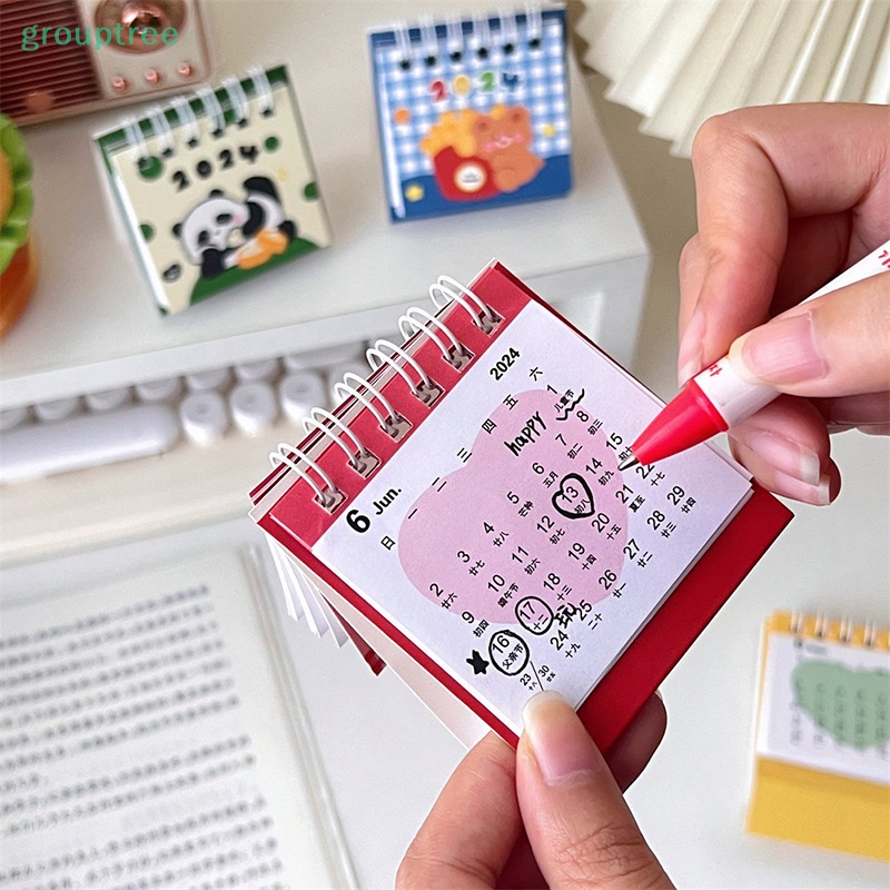 Lịch Để Bàn 2024 kawaii mini Ghi Chú Để Bàn Họa Tiết Động Vật Hoạt Hình Dễ Thương prta