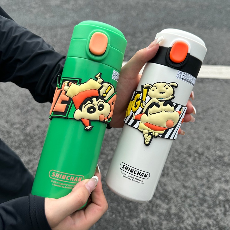 Bình Nước Giữ Nhiệt 450ml Bằng Thép Không Gỉ 304 In Hình Cậu Bé Bút Chì Dễ Thương