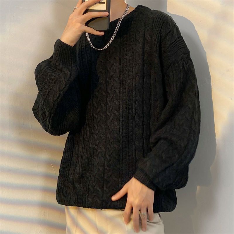 Áo sweater Dệt Kim Cổ Tròn Dáng Rộng Phong Cách vintage Thời Trang Mùa Đông Cho Nam Giới