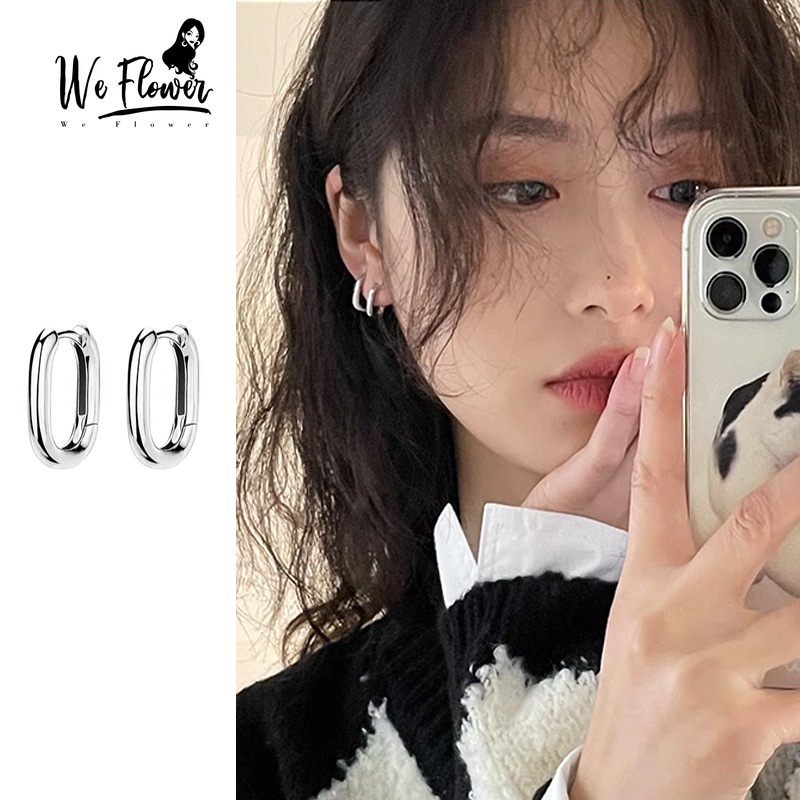 We flower Bông Tai Mạ Bạc 925 Hình Chữ Nhật Thời Trang Dành Cho Nam Và Nữ