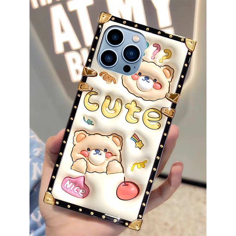 Ốp Điện Thoại Vuông In Hình Gấu Hoạt Hình Chống Rơi Vỡ Cho iphone 15 14 13 12 11 pro max xr xs 11 pro max