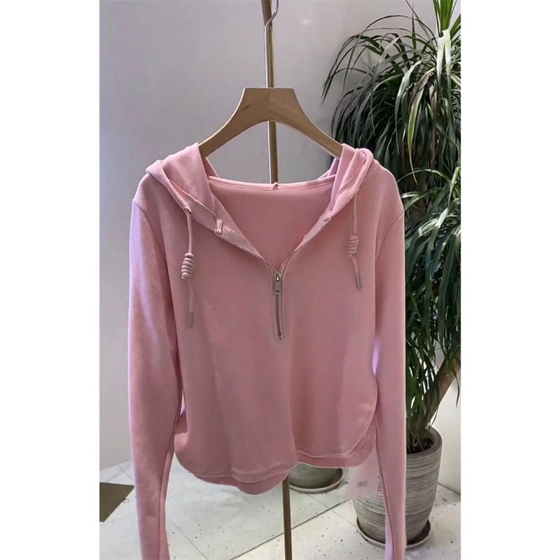 WANG JIAO ZHAN Áo hoodie dài tay màu trơn mới thiết kế thời trang dành cho nữ