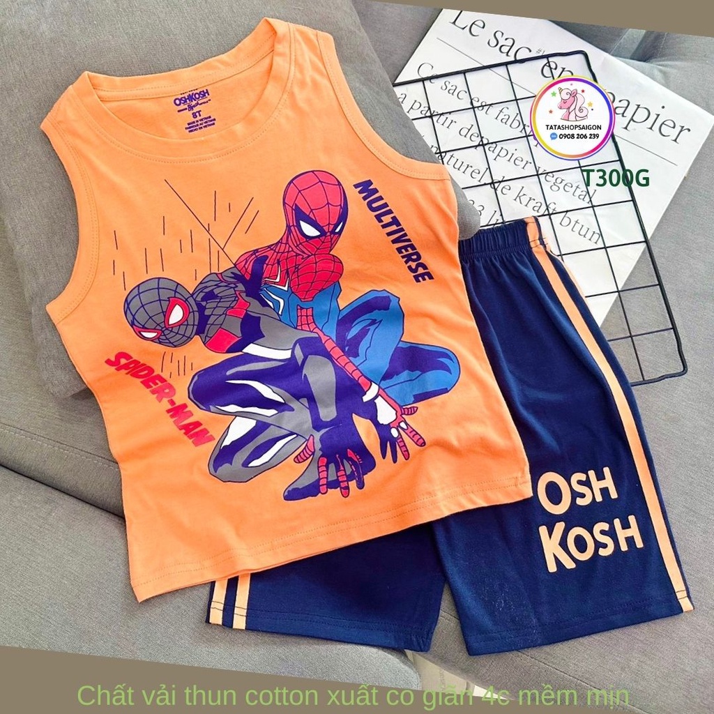 20 đến 30kg - Đồ bộ bé trai - Bộ ba lỗ sát nách cho bé trai size đại thun cotton mát mùa hè T300