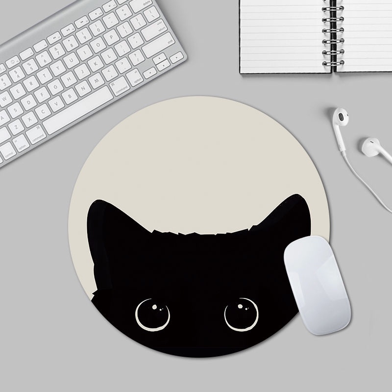 Đen Tấm Lót Chuột Và Bàn Phím Máy Tính Hình Tròn In Hình Mèo Hoạt Hình Dễ Thương