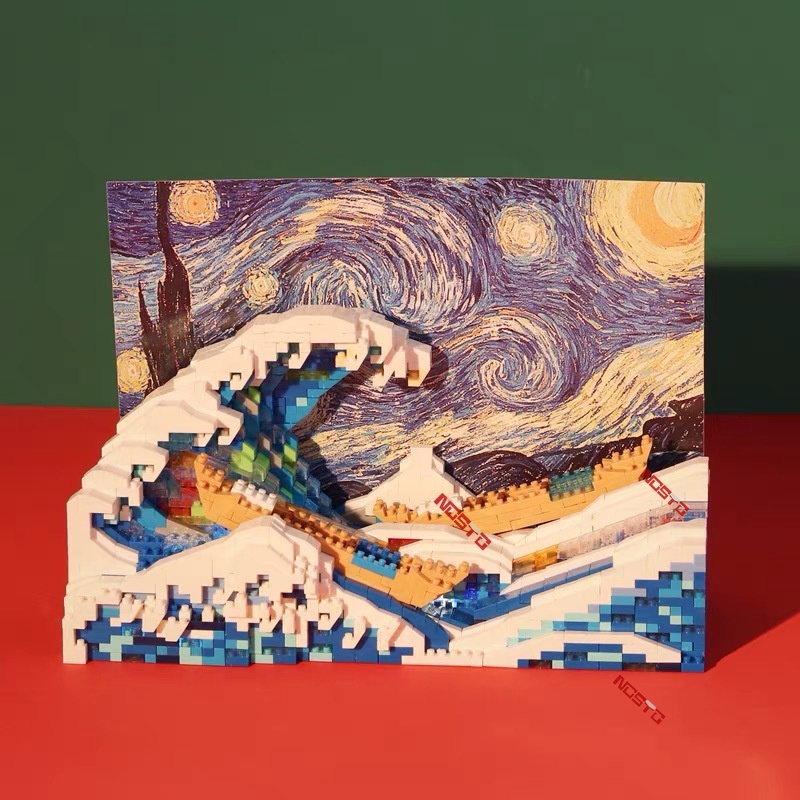 The starry night kanagawa Khối Xây Dựng Lướt Sóng Nghệ Thuật Đèn led nano Bộ Sưu Tập Đồ Chơi Quà Tặng Sáng Tạo