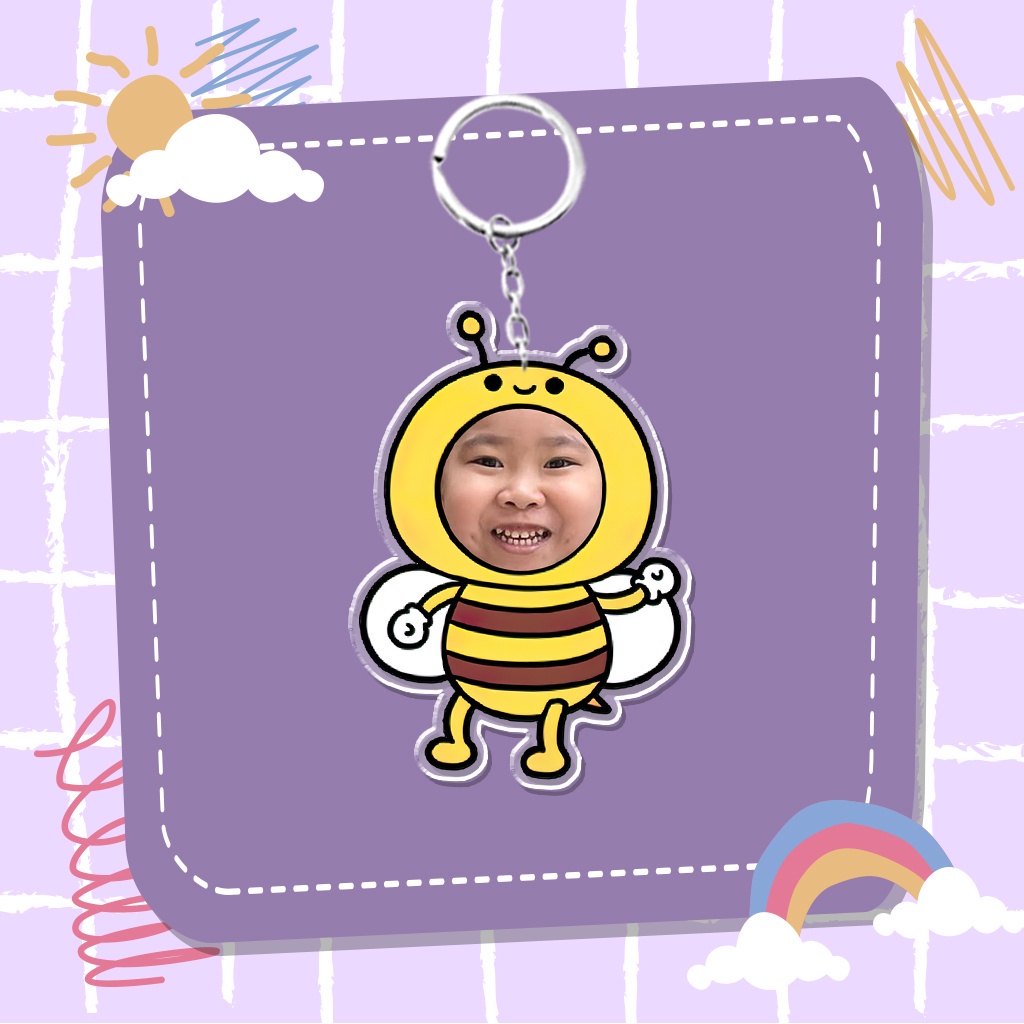 Móc khóa in theo yêu cầu ghép mặt một người Trí Decor chibi dễ thương đáng yêu có hộp quà tặng bạn bè, người thân