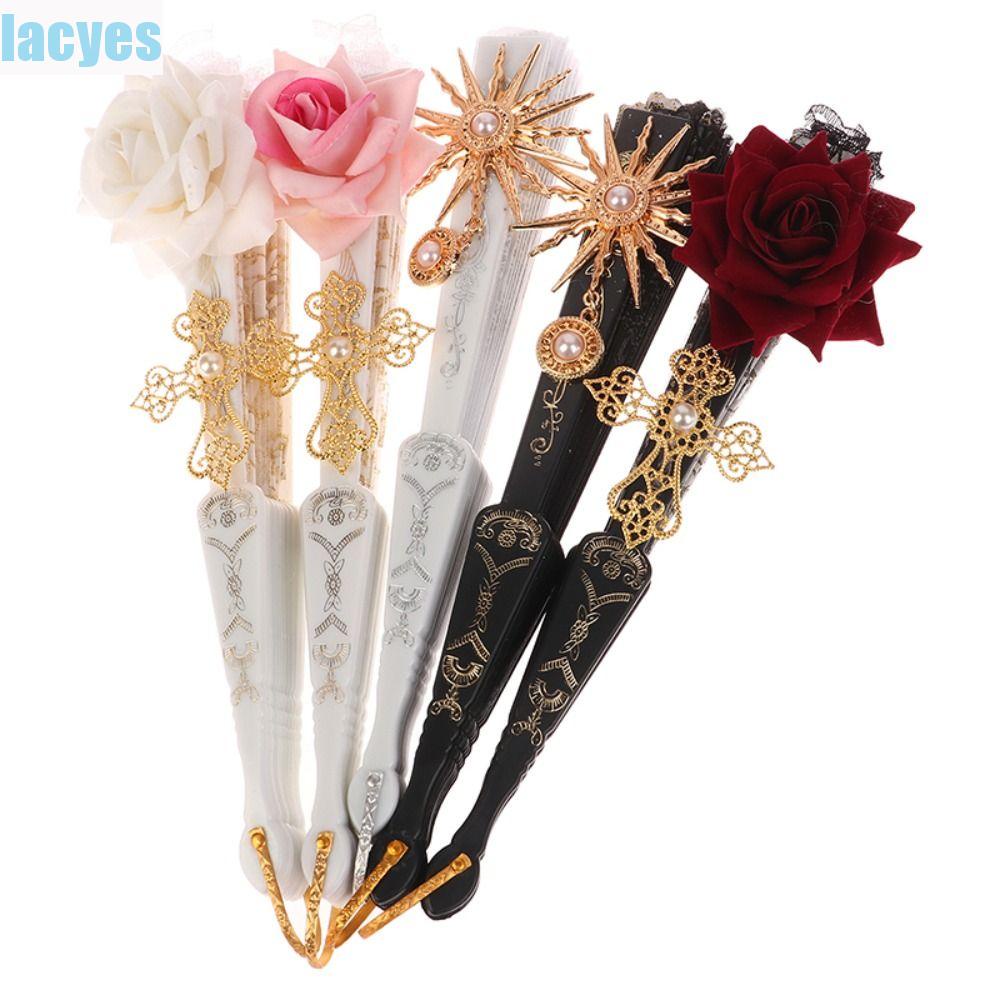Lacyes Quạt Xếp Ren Hoa Hồng Phong Cách lolita gothic Làm Đạo Cụ Chụp Ảnh Trang Trí Nhà Cửa