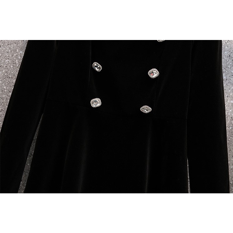 🌸Hàng Order🌸Váy Đầm Bigsize Nhung Tay Dài Đính Cúc Đá Xếp Ly 2 Tấng Sang Chảnh Nữ Tính 🌸Hàng Quảng Châu