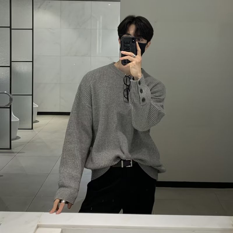 Paul fitzgerald Áo Khoác sweater Dệt Kim Dáng Rộng Màu Xám Phong Cách Hàn Quốc Thời Trang Mùa Đông Cho Nam