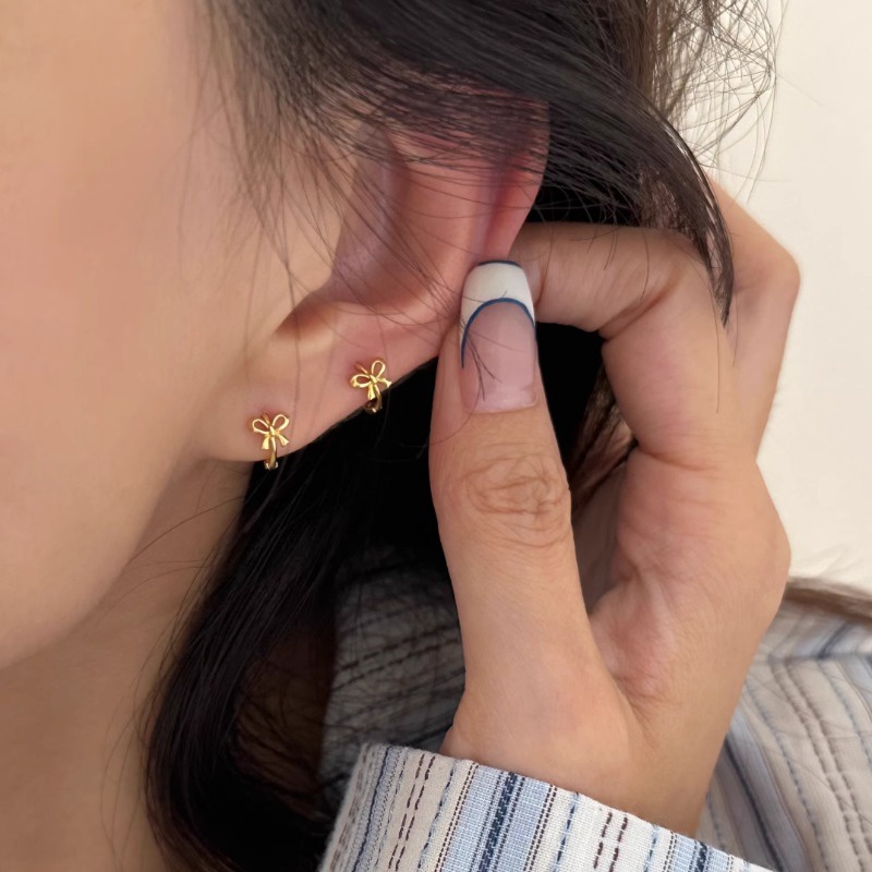 We flower Bông Tai Mạ Vàng 14k Hình Nơ Tròn Không Gây Dị Ứng Thời Trang Cho Nữ