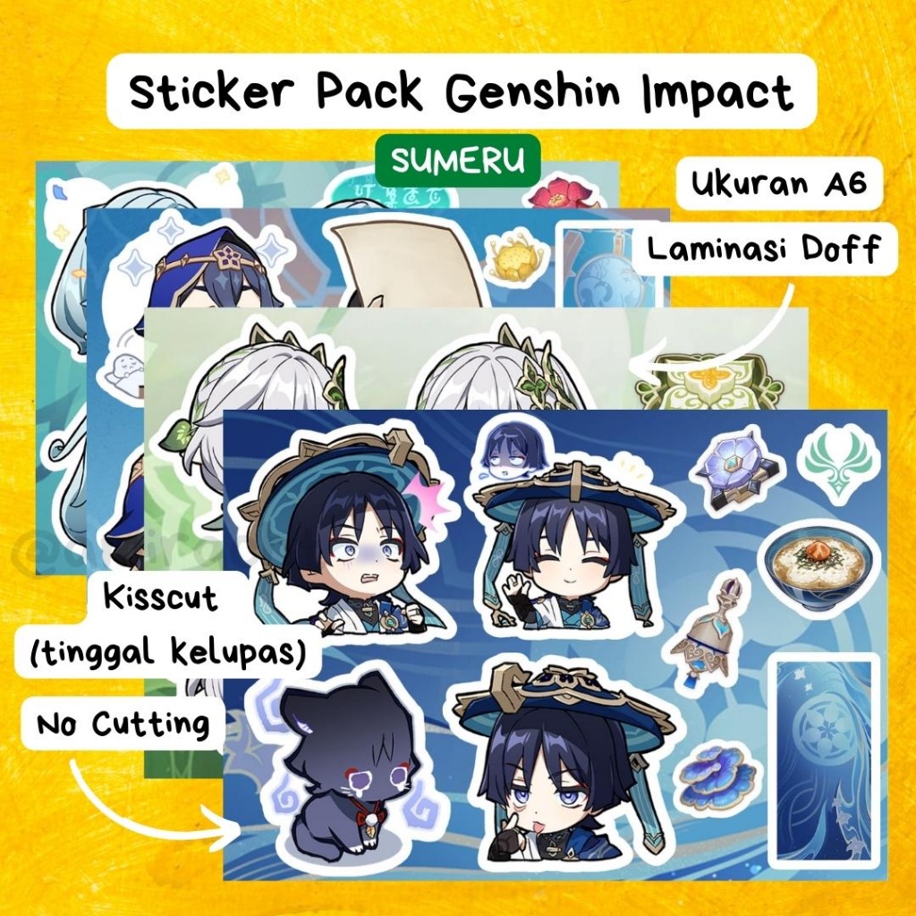 MINI STICKER PACK 🔔  Sticker Pack Genshin Impact A6  - Cắt Sẵn - Màng Cán Chống Nước - Keo Dán Sẵn