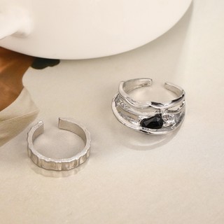 Set 2 Nhẫn Bạc Đính Đá Pha Lê Đen Cá Tính