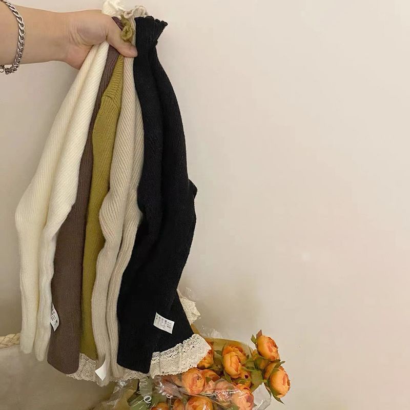 Áo Dệt Kim Tay Dài Cổ Cao Phối Ren Thời Trang Mùa Thu Mới 2023 Cho Bé Gái