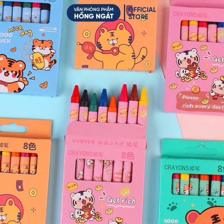 Bút sáp màu cho bé tập tô vẽ, hộp 8 bút màu sáp đồ dùng học tập văn phòng phẩm dễ thương quà tặng học sinh E1435