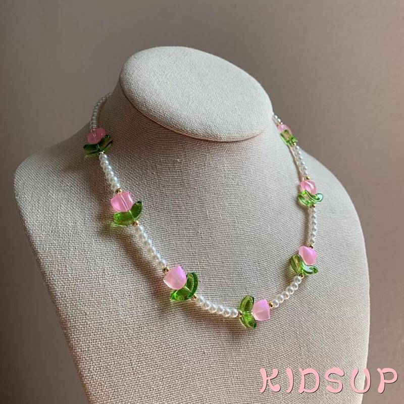 Vòng Đeo Tay Chuỗi Hạt Gắn Hoa tulip 1 Thời Trang vintage Cho Nữ