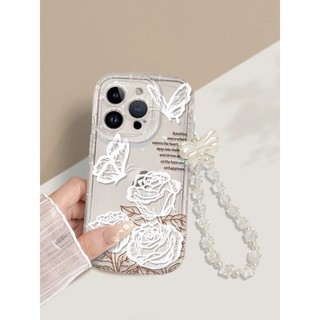 Ốp Điện Thoại Trong Suốt Chống Rơi Gắn Dây Đeo Tay Hình Bướm Hoa Hồng iphone 7 7plus 8 8plus xs xr 11 12 13 14 pro plus promax