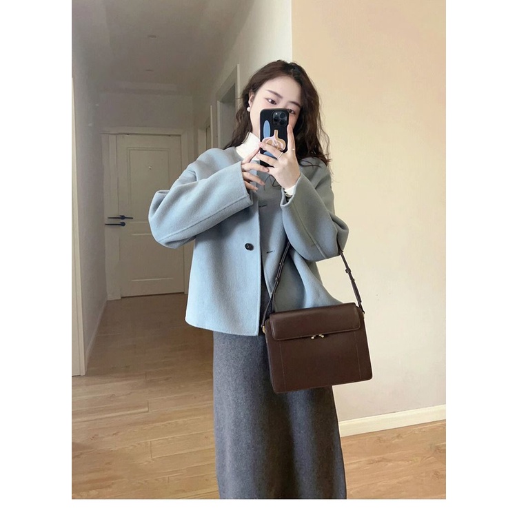 Áo Khoác Len Màu Xanh Dương Thiết Kế Mới Thanh Lịch Thời Trang Dành Cho Nữ