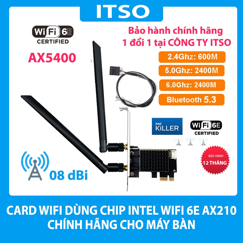 Card WIFI Intel AC 3168 7265 9260 AX200 AX210 có tản nhiệt cho máy bàn
