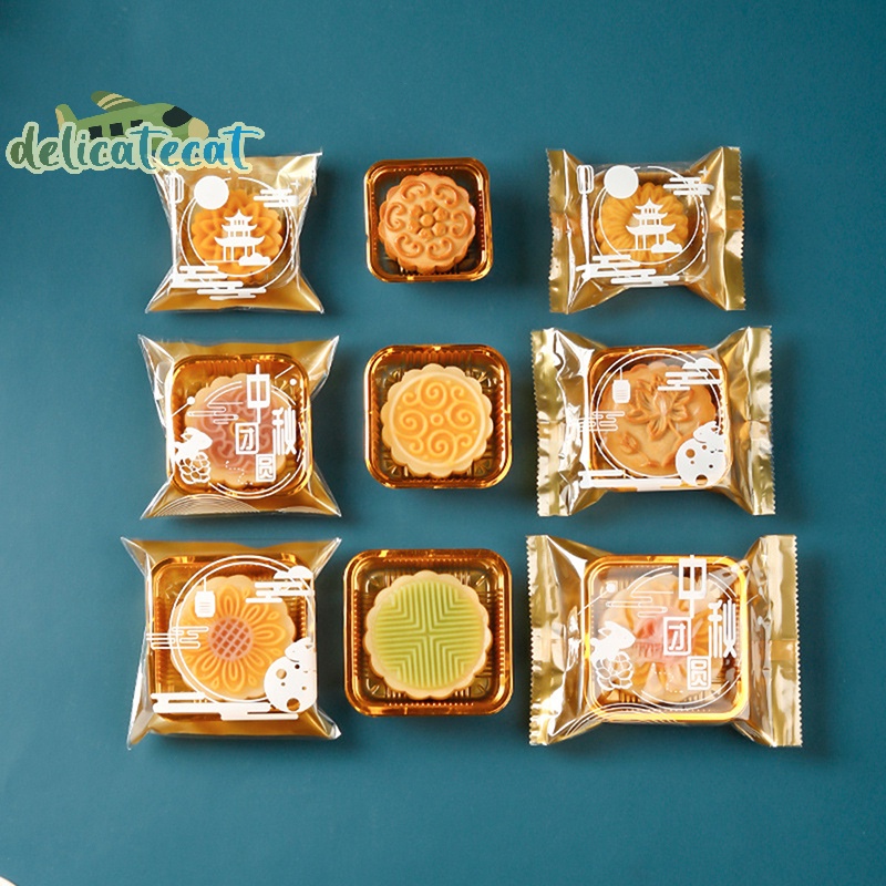 Set 100 Khay Đựng Bánh Trung Thu Hình Vuông Bằng Nhựa Màu Vàng Kèm Nắp Đậy Tiện Dụng