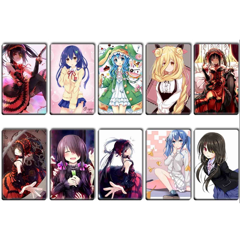 Set 10 Tấm Thẻ Dán Hoạt Hình date a live Chống Thấm Nước