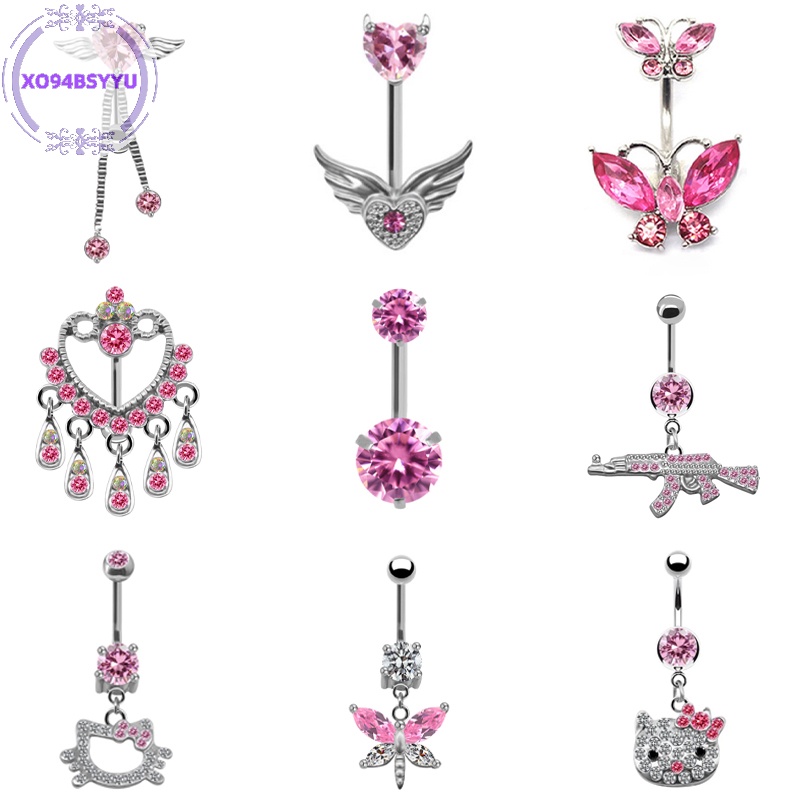 Xo94bsyu Khuyên Rốn Bằng Thép Không Gỉ Hình Trái Tim Bướm Hồng Thời Trang Cho Nữ vn