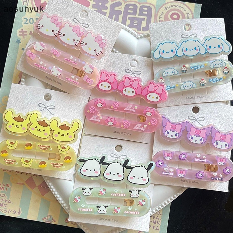 SANRIO Aosunyuk Set 2 Kẹp Tóc Hình hello kitty Đáng Yêu Bằng acrylic Cho Bé Gái