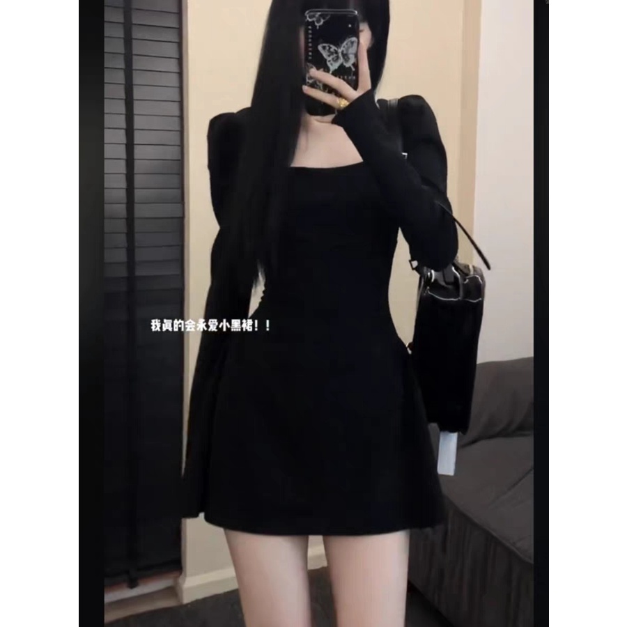 Đầm Nữ Tay Dài Cổ Vuông Thời Trang Mùa Thu Phong Cách Pháp