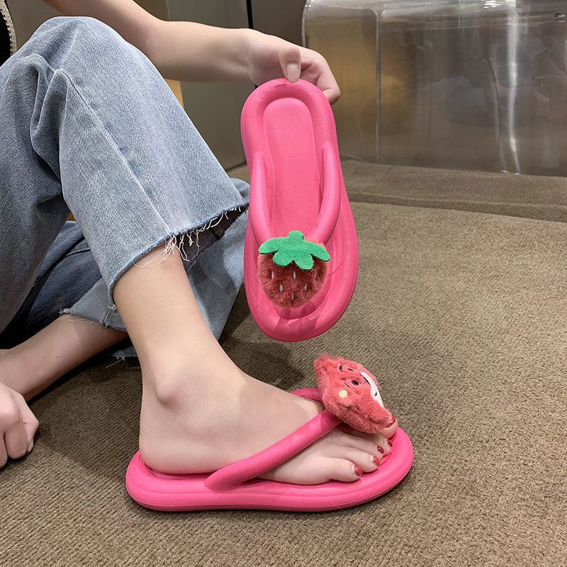 Dễ Thương Dép Quai Ngang Họa Tiết Gấu Dâu Tây Hoạt Hình Đáng Yêu Cho Nữ
