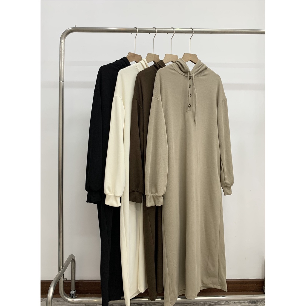 Váy Suông Nỉ Tăm Có Mũ Cúc Cổ Dáng Dài V817 SUSSTORE