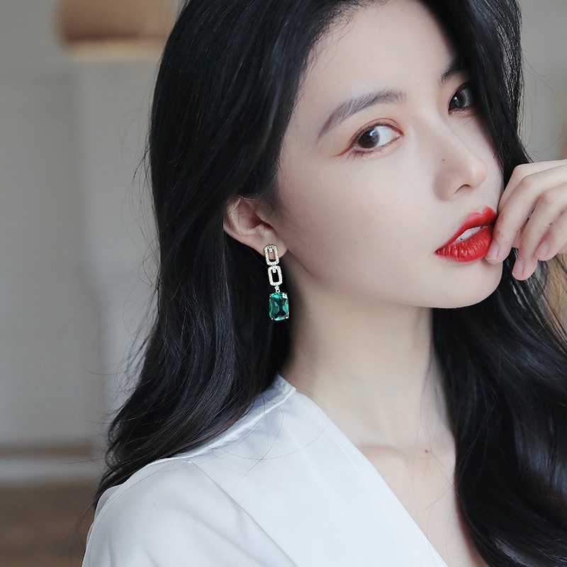 Bông Tai Mạ Bạc 925 Hình Học Đính Kim Cương Phong Cách Âu Mỹ