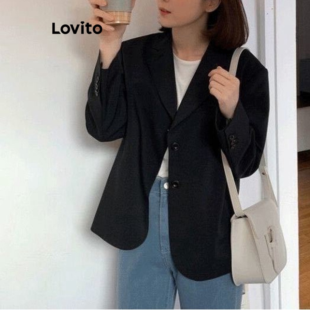 Lovito Áo khoác blazer trơn có nút thông thường dành cho nữ LNA30271