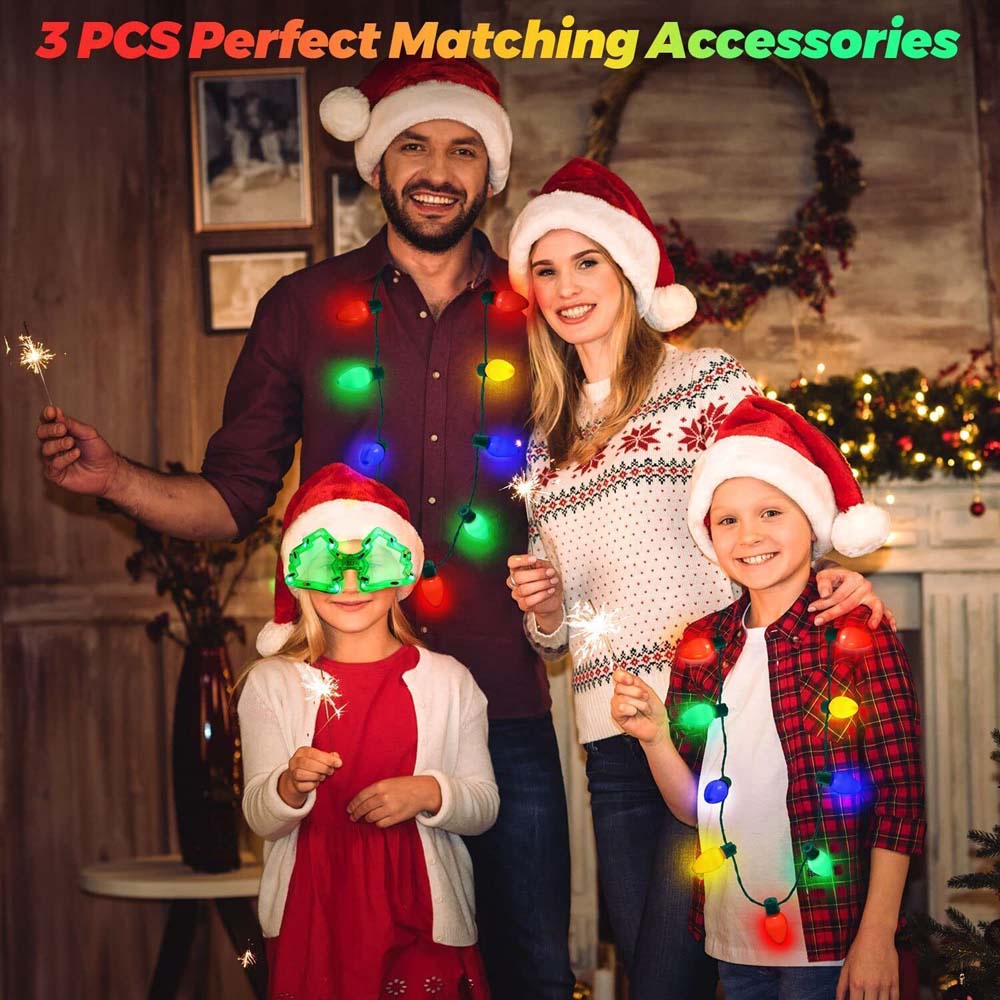 3PCS Christmas Novelty LED lights glowing Christmas Light Bulb Necklace