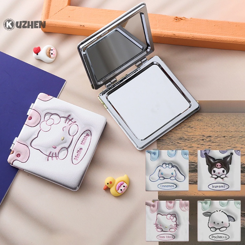 Gương Trang Điểm Hai Mặt Bằng pu Nhỏ Gọn Họa Tiết Hoạt Hình Cho Nữ