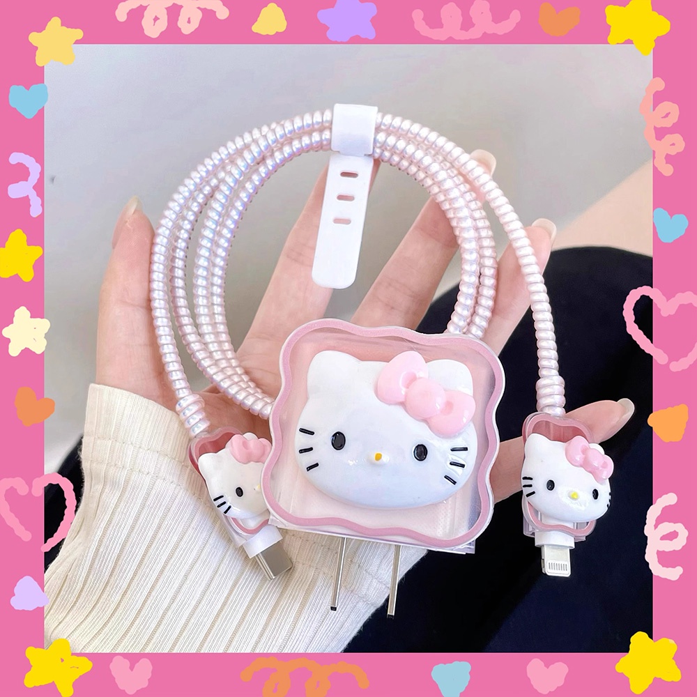 Dễ Thương Vỏ Bọc Bảo Vệ Dây Cáp Sạc 18 / 20w Bằng Silicon Hình hello kitty Đáng Yêu