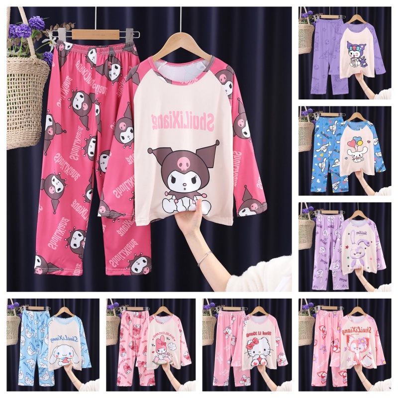Bộ Đồ Ngủ Kuromi Cinnamoroll Tay Dài Phối Ren Mỏng In Họa Tiết Hoạt Hình Dễ Thương Thời Trang Xuân Thu Pijama Cho Bé Gái