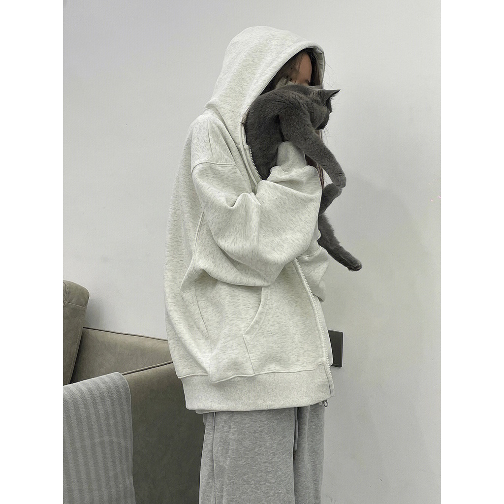 Áo Hoodie Tay Dài oversize Có Khóa Kéo Phong Cách Hàn Quốc Cho Nữ