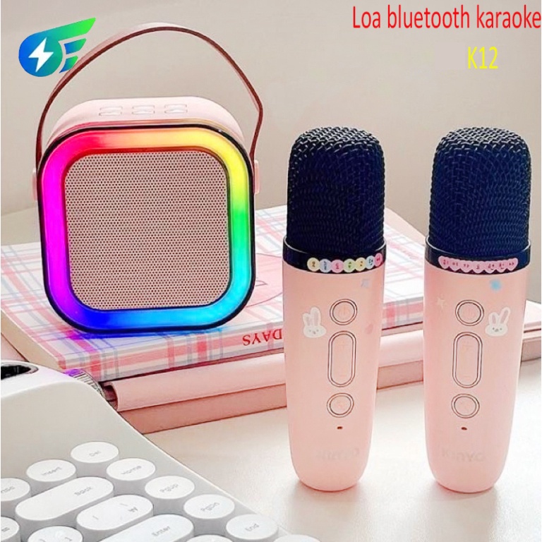 GEEK Loa bluetooth k12 Hát karaoke Có 2 Mic Và Đèn led Âm Thanh bass