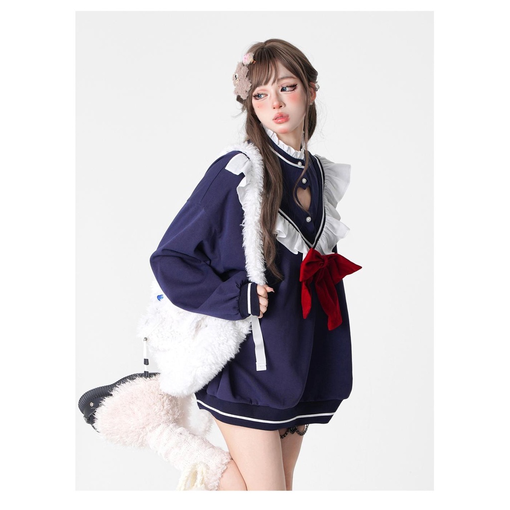 Dễ Thương Áo Nỉ Tay Dài Cổ Đứng Dáng Rộng In Hình alice Mắt Cô Gái Kiểu Nhật Bản Thời Trang Thu Đông e62r