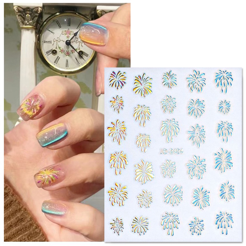Sticker Dán Móng Tay Nghệ Thuật Họa Tiết Pháo Hoa Nhiều Màu Sắc