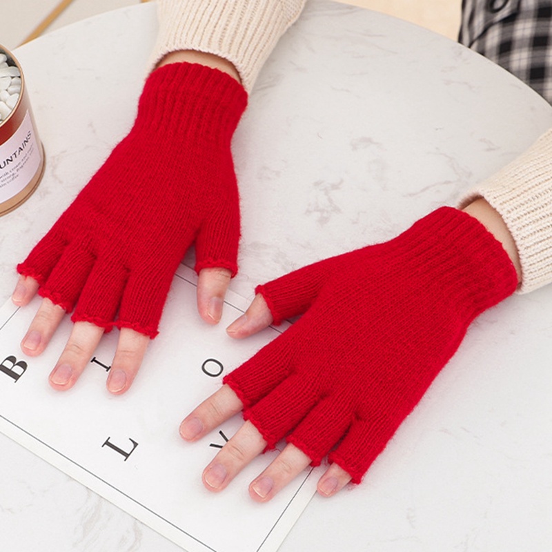 Hunyde Găng Tay Len Hở Ngón Màu Sắc Đơn Giản Cho Nam Và Nữ