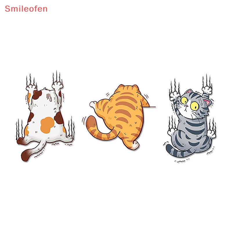 Set 3 Miếng Dán Trang Trí Xe Hơi Hình Mèo Leo Trèo Vui Nhộn Sáng Tạo Mới