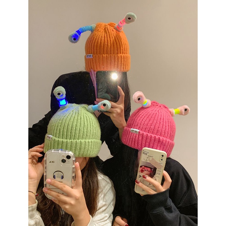 Mũ Ếch Ngộ Nghĩnh Dễ Thương Mũ Dệt Kim Mũ len Mũ len mũ giữ ấm đầu to mùa thu đông Mũ lạnh mũ tròn học sinh Phụ kiện thời trang
