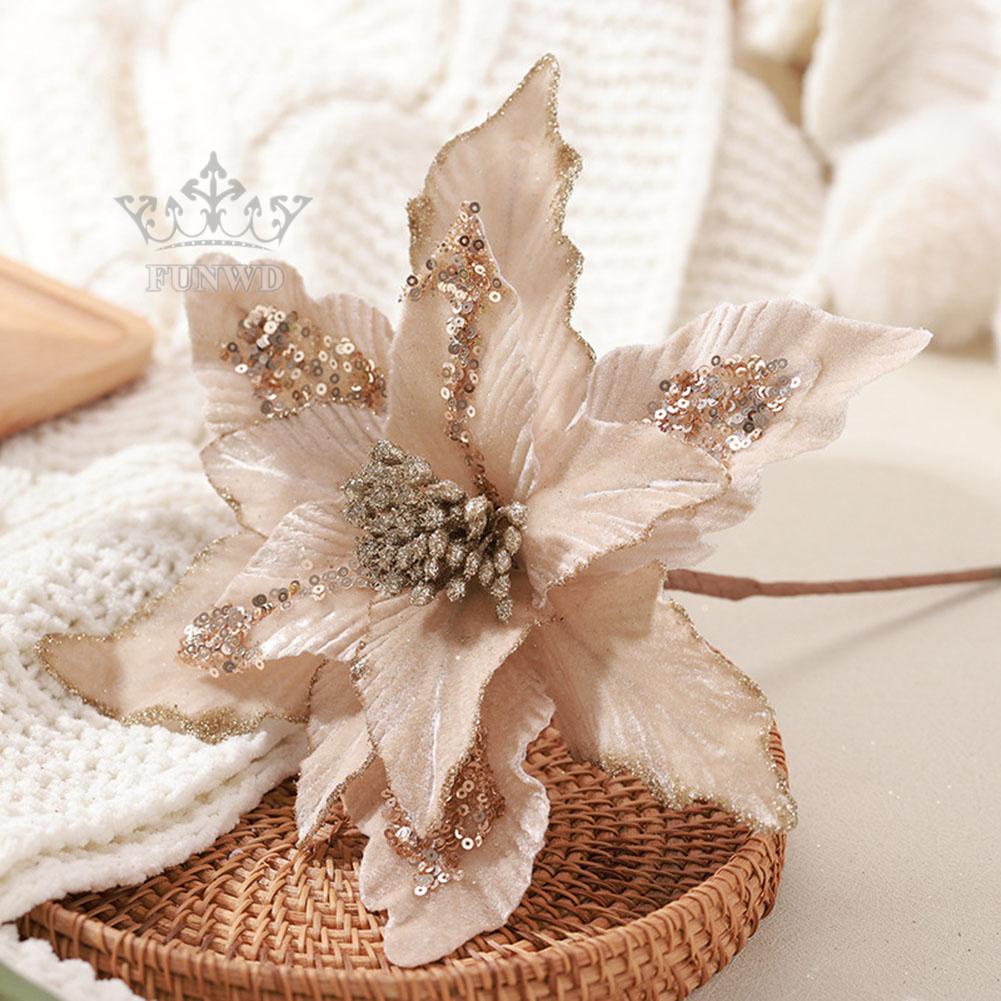 Hoa Lấp Lánh 1 Cái 28cm Trang Trí Giáng Sinh Vải Đẹp + Nhựa