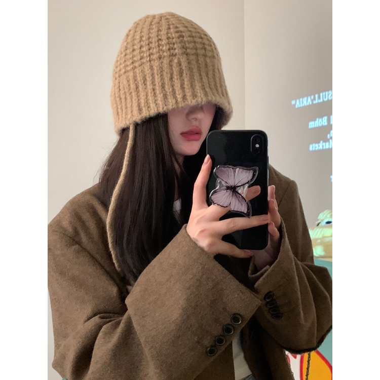 Mũ Len Màu Nâu Giữ Ấm Thời Trang Thu Đông Phong Cách Hàn Quốc Cho Nữ