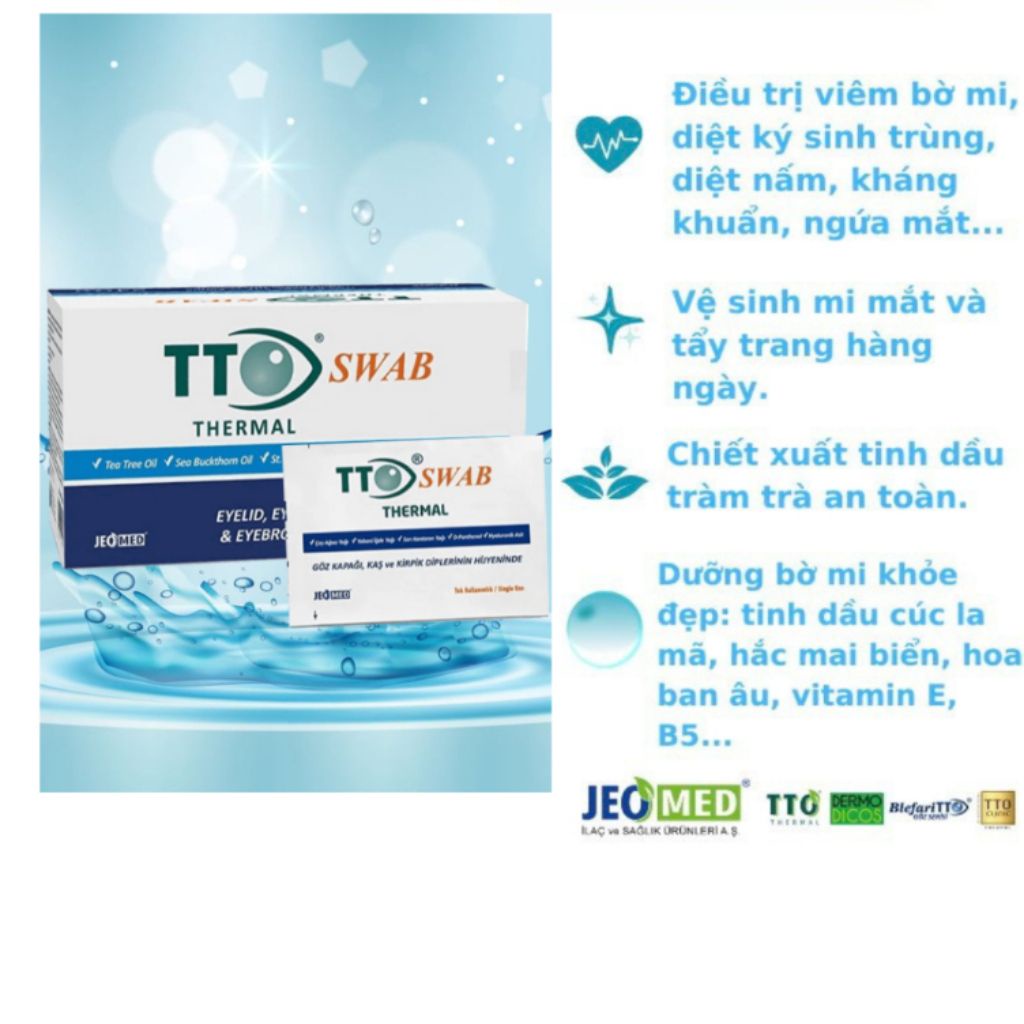 Gạc Lau Mi Mắt TTO Swab Thermal chính hãng, nhập khẩu châu Âu giúp loại bỏ bụi bẩn, bã dầu, hạn chế viêm bờ mi...