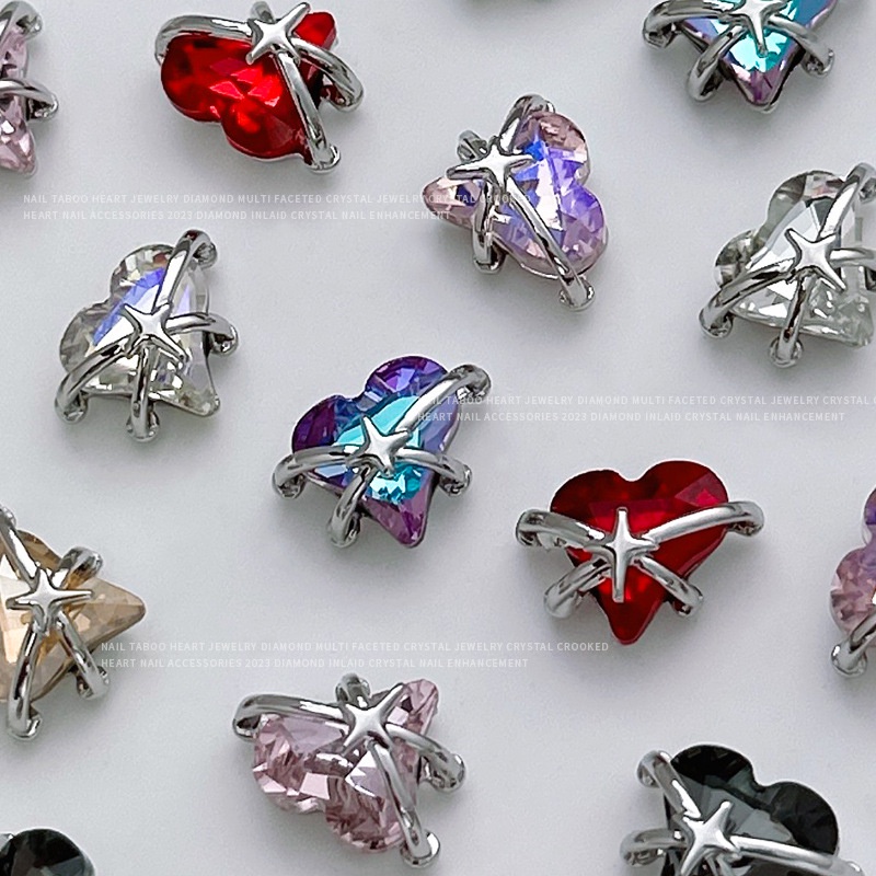 Charm trái tim phối kim loại trang trí móng, phụ kiện nail salon