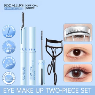 Bộ 2 Sản Phẩm focallure Gồm mascara Đầu Cọ Siêu Mịn Chống Thấm Nước + Dụng Cụ Uốn Cong Lông Mi Cho Nữ