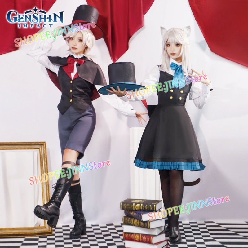 - Jinn - Lyette lyney Bộ Trang Phục cosplay + Bộ Tóc Giả + Cài Tóc Đính Nơ Hóa Trang lynette Lyyney